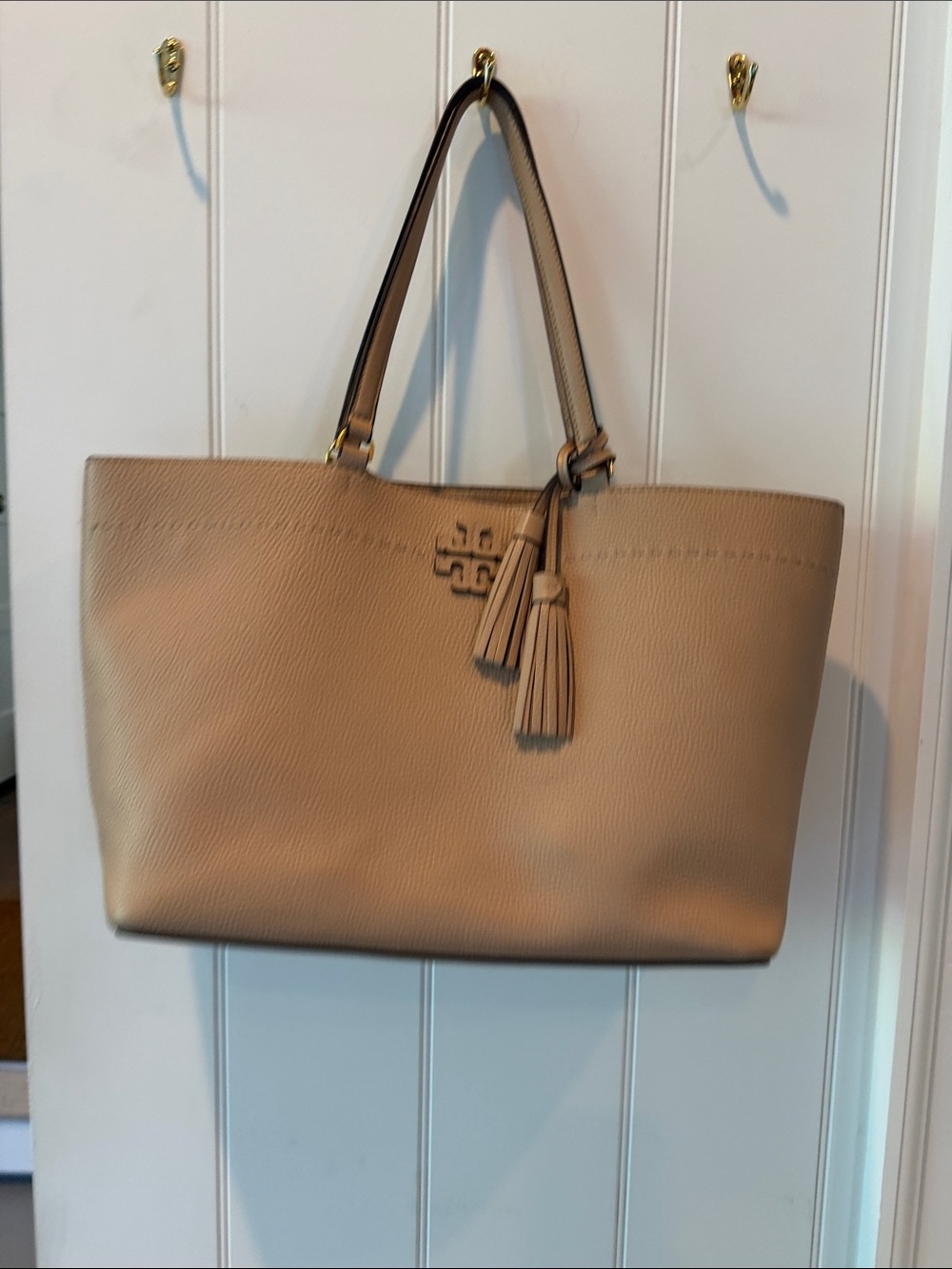 Tory Burch Pebbled Tan Leather Double-Handle Tote - Picture 5 of 5